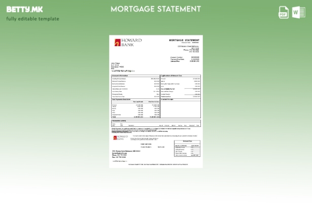 модерен стил САД Мериленд Хауард Бизнис извештај за хипотека од банка во шаблон 